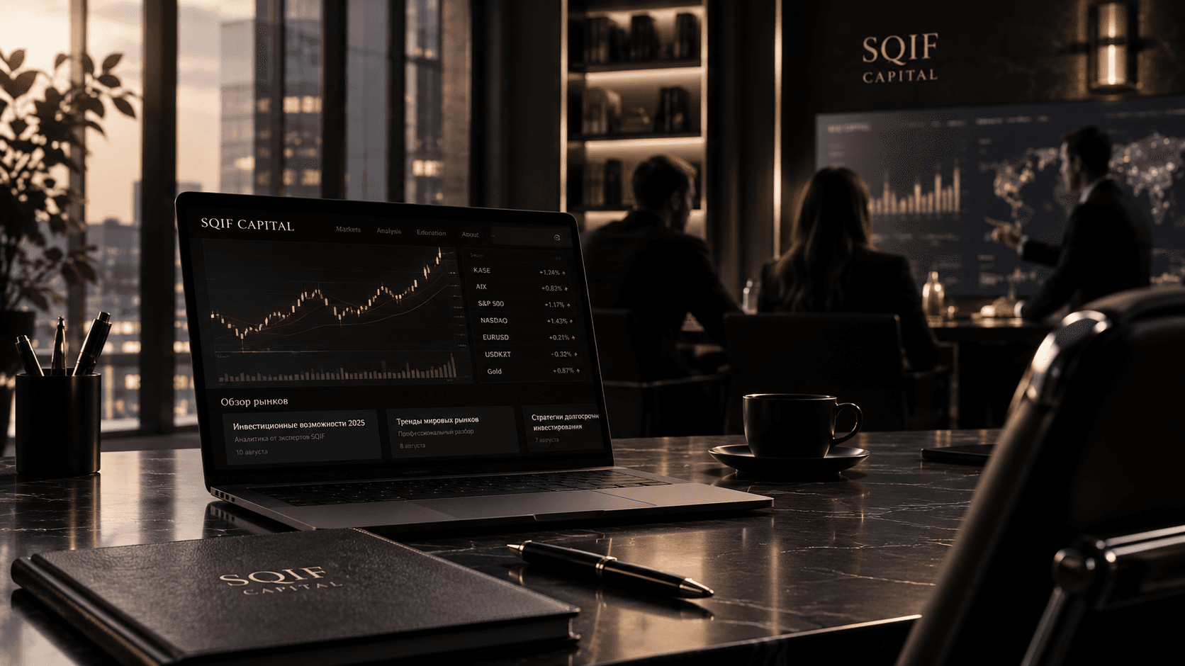 Переговорная SQIF Capital: обзор рынков на экране ноутбука